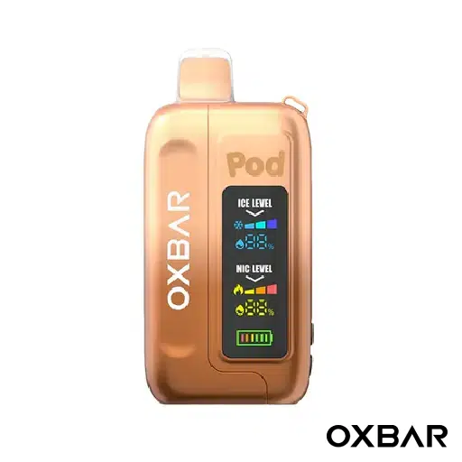 Churro Milkshake – Oxbar Ice-Nic Control 35K Disposable rechargeable vape with adjustable nicotine control and dual mesh coil.