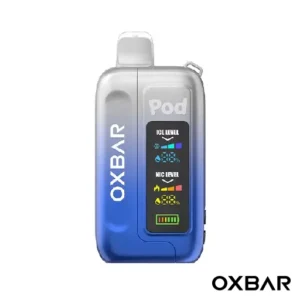 Clear Cobalt Blue – Oxbar Ice-Nic Control 35K Disposable rechargeable vape with adjustable nicotine control and dual mesh coil.