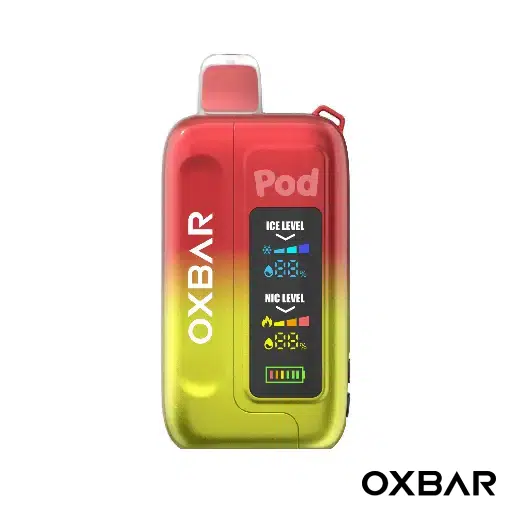 Fruity Pebz Oxbar Ice-Nic Control 35K Disposable vape featuring a sleek modern design, vibrant Fruity Pebz flavor variant, compact body, and Oxbar branding.