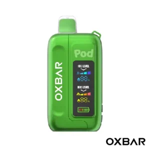 Green Apple Burst Oxbar Ice-Nic Control 35K Disposable vape featuring a sleek modern design, green apple flavor variant, compact body, and visible Oxbar branding.