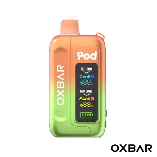 Tropical Dew Drop Oxbar Ice-Nic Control 35K Disposable featuring a tropical-inspired exterior, compact ergonomic structure, integrated screen, detailed finish, and Oxbar branding.